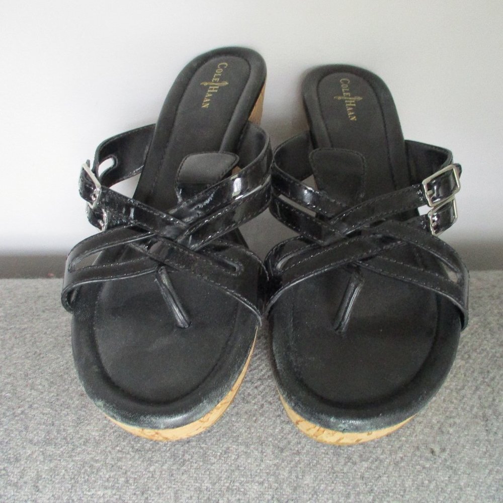 Womens Cole Haan Black Cork Wedge Slip On Sandals